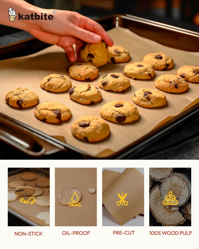 katbite أوراق الخبز من كاتبايت غير المبيضة، 120 قطعة مقاس 12x16 بوصة، ورق برشمان مقطع مسبقًا للخبز، قوي وغير لاصق، ورق نصف ورقة للخبز والطهي والتبخير، ورق للفرن - Image 4